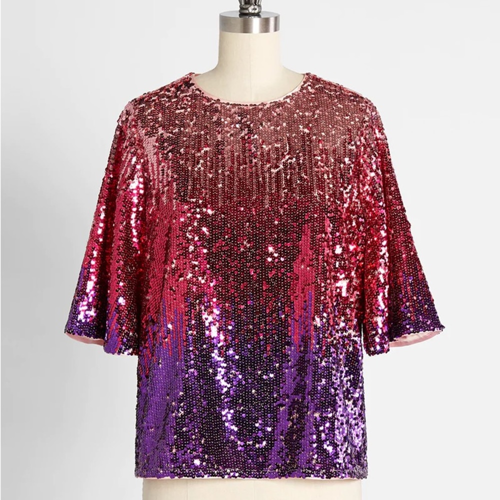 ModCloth The Fete Is Yet To Come Sequin Short Sleeve Top Size Large